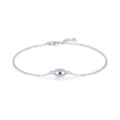 Bracelet chaîne argent pendentif œil cristaux bleu – Noé