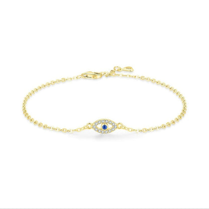 Bracelet chaîne argent pendentif œil cristaux bleu – Noé